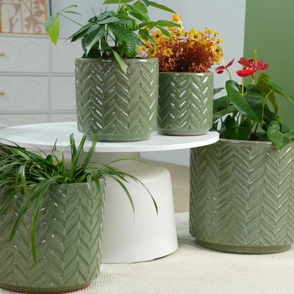 SET DI 4 VASI PER PIANTE 38/31,5/24,5/20 cm Ceramica Verde Salvia