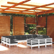 Set Divani da Giardino 13 pz con Cuscini Bianchi Legno di Pino 3097284