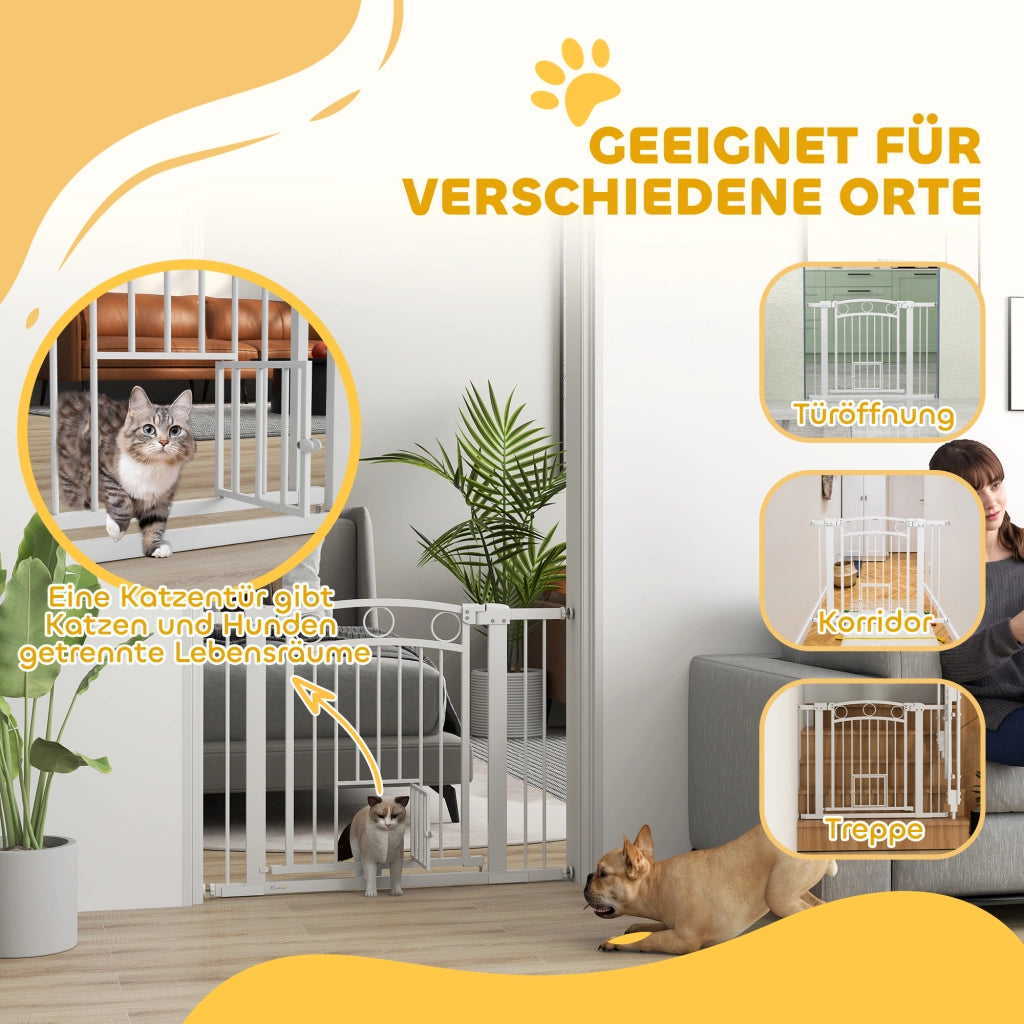 Barriera estensibile a forbice con cancelletto per gatti, doppia chiusura, in plastica bianca 76 × 104 cm