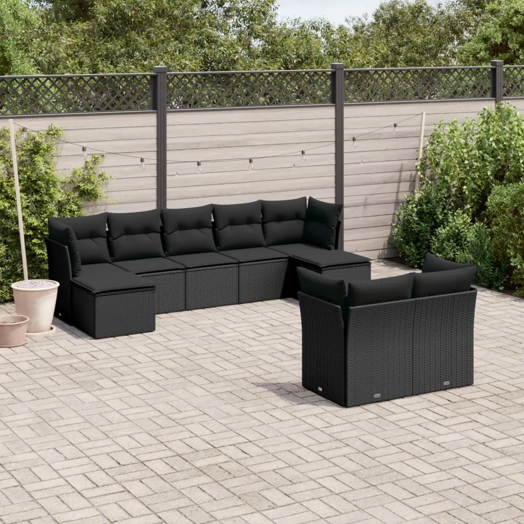Set Divani da Giardino 9 pz con Cuscini Nero in Polyrattan 3250144
