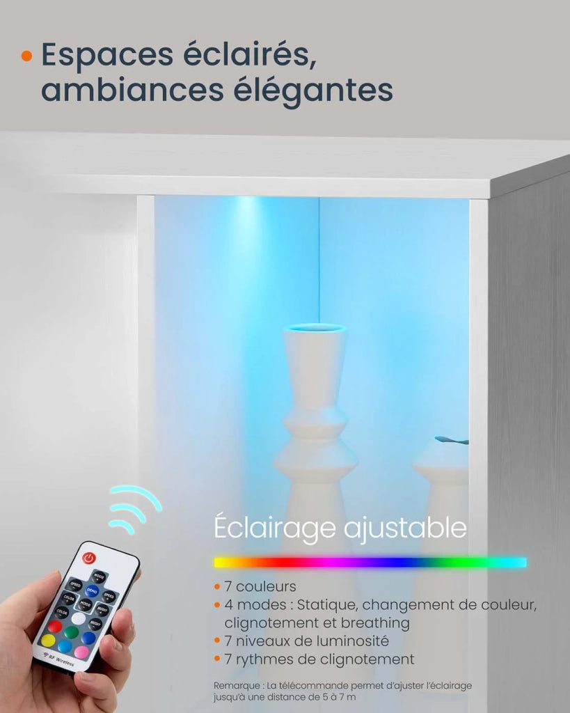 Mobiletto porta TV con illuminazione e ripiano in vetro credenza bianca minimalista 12_0006042
