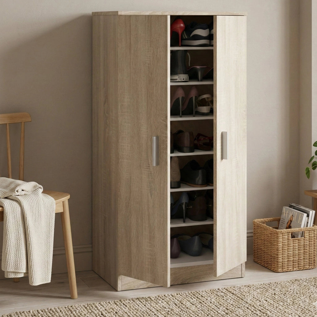 Akimera, Armadio Multiuso 2 Ante 6 Ripiani, 55x108h cm Marrone Rovere