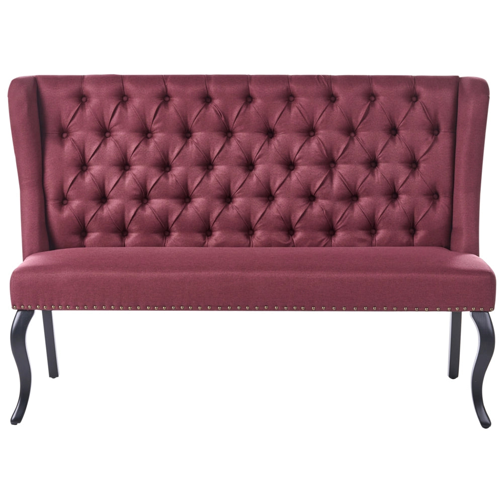 Divano da cucina in tessuto poliestere rosso scuro rivestimento imbottito 2 posti schienale ad ali gambe nere