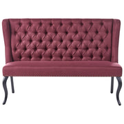 Divano da cucina in tessuto poliestere rosso scuro rivestimento imbottito 2 posti schienale ad ali gambe nere