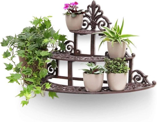 Trapezio per piante in ghisa con 3 livelli, dimensioni 34 x 54 x 29 cm, per uso interno ed esterno.