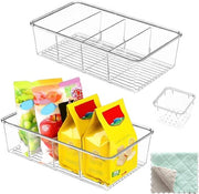 Set di 3 organizzatori per frigorifero con 4 compartimenti, contenitore da cucina da riporre in pile, contenitore per conservazione alimenti con sacchetto per the e snack, spezie