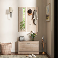 Set Mobili da Ingresso con Panca Scarpiera Appendiabiti a Muro e Specchio in Legno Truciolare Marrone Scuro
