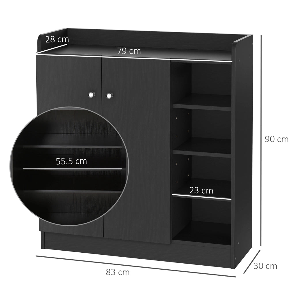 EasyComfort Scarpiera Ingresso con 4 Ripiani Aperti, Scarpiera Armadio Multiuso con Armadietto a 2 Ante e Ripiani Regolabili, Porta Scarpe Salvaspazio per 12 Paia, 83x30x90 cm, Nero