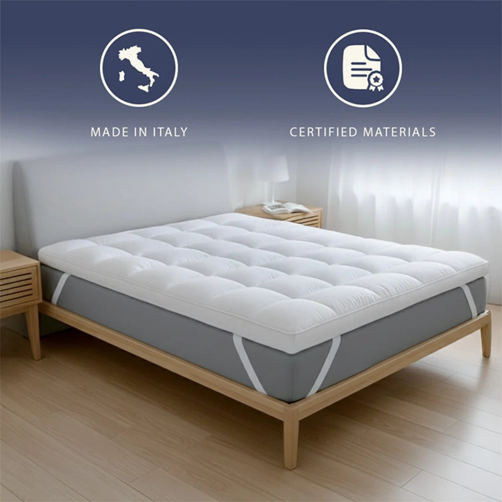 Topper 80x190 cm con Imbottitura in Ovatta da 1000 gr/m² | Coprimaterasso Extra Comfort con Camera d'Aria Traspirante Incorporata