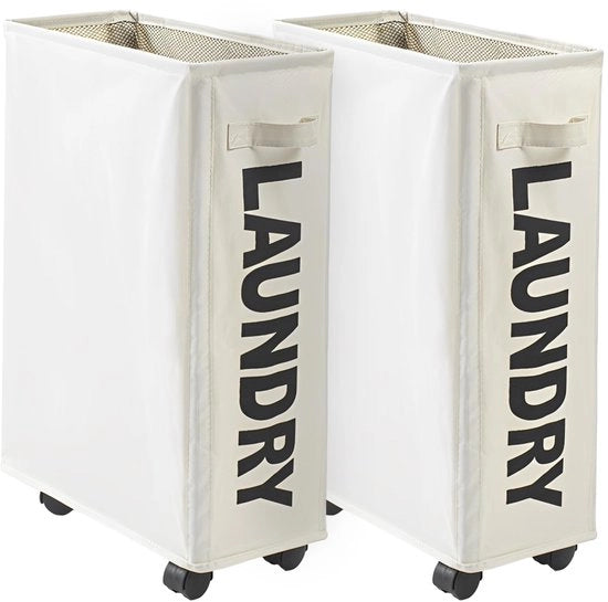 2-pack di piccole e grandi vasche da bagno, 42L contenitore per bucato con coperchio, piccola vasca da bagno beige per camera da letto, bagno, area bucato