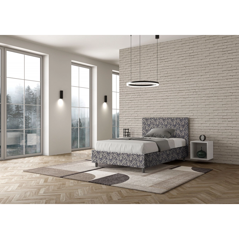 Letto imbottito 1 piazza e mezza 120x210 cm tessuto Era Adele - Con rete,Blu