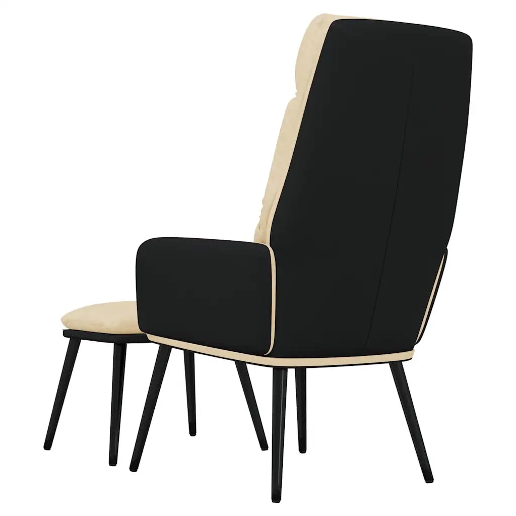 Divano Sedia-Poltrona Relax con Sgabello Crema in Tessuto e Similpelle