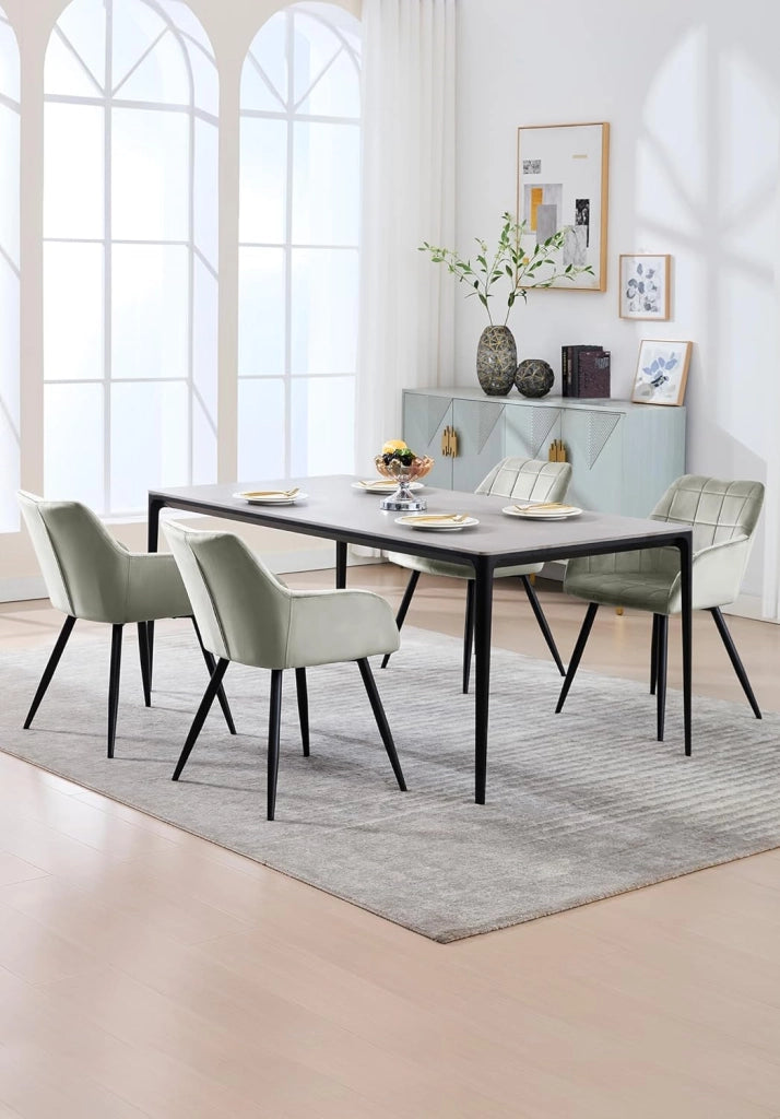 Sedia per Sala da Pranzo Imbottita, Poltroncina in Velluto,Sedia da Cucina con Braccioli e Schienale, Gambe in Metallo, moderne,Grigio, BH93gr-1