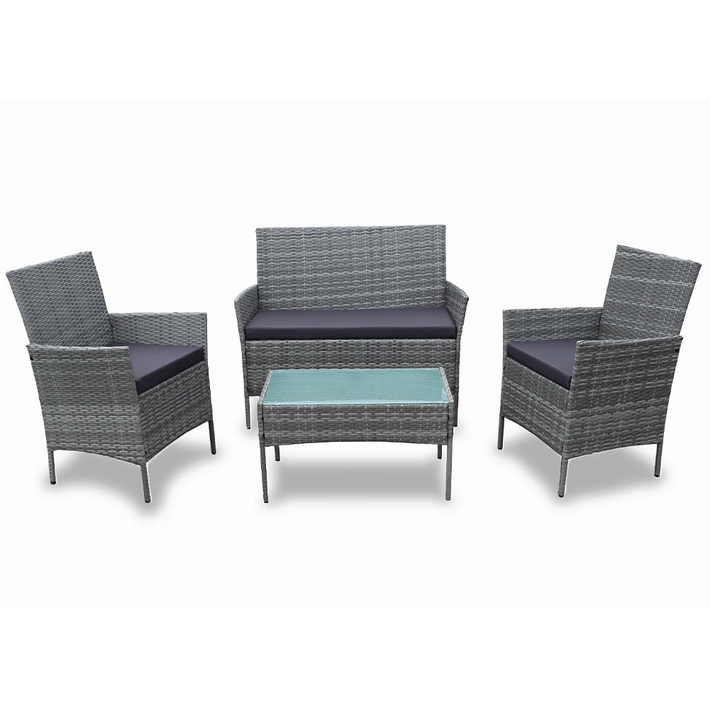 Set Salotto Completo Divano Poltrone Tavolino Poly Rattan Arredo Giardino Grigio