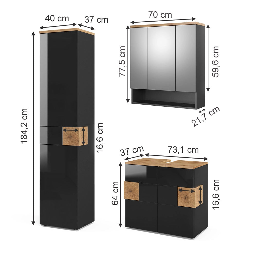 Vicco Set mobili bagno Antracite 3 parti, con colonna