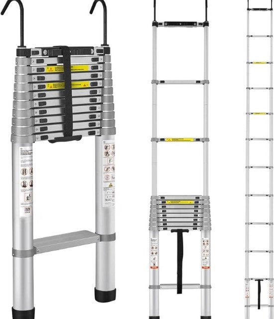 Scala Telescopica Estendibile - Portata 170kg - Scala Telescopica 4.5m - Scale Telescopiche - Chiudi Piano Morbido - Chiudi Piano Morbido - Alluminio - Scala Ripiegabile - Scala Ripiegata - Scala di Scaffalatura