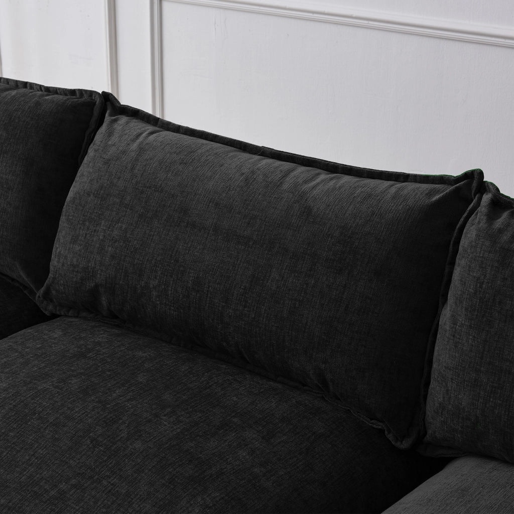 Divano angolare modulare 3 posti con pouf mobile chaise longue e rivestimento sfoderabile in chenille nero