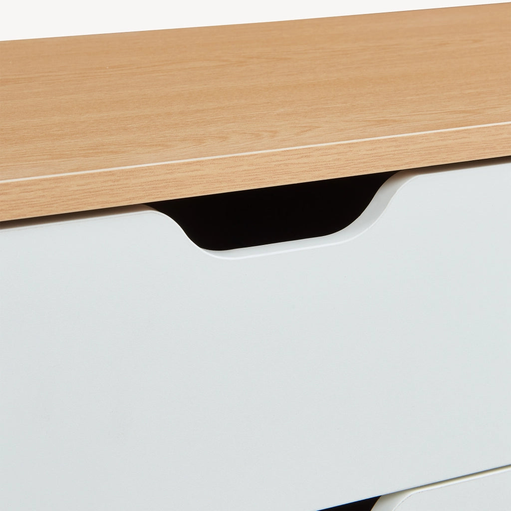 Mobile Porta TV Bordkak con 4 Cassetti a Scomparti Aperti 140 x 30 x 45 cm - Effetto Rovere / Bianco [en.casa]