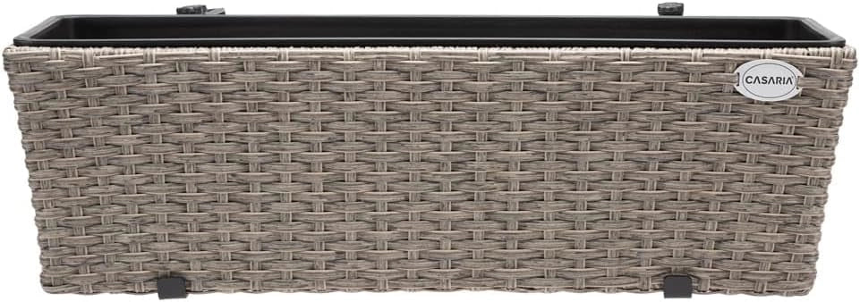 ® 2x Fioriera Balcone 60cm 11L Rattan Supporto Esterno Interno Resistente agli Agenti Atmosferici e ai Raggi UV Rimovibile Ringhiera Vaso Portafiori Rettangolare Fiori Piante Crema