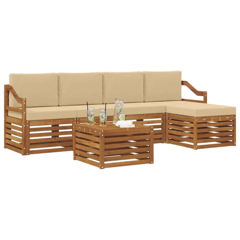 Set di divani da esterno con cuscino 6 pcs Naturale e Beige