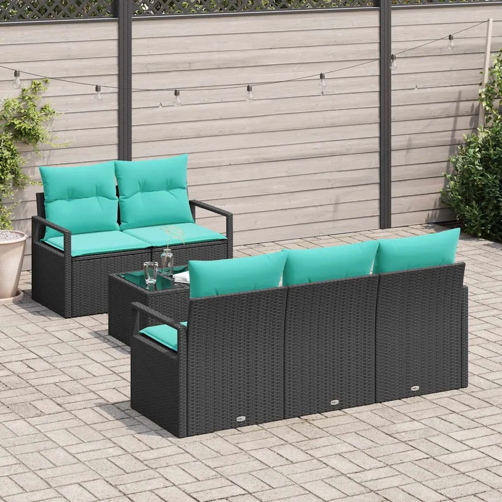 Set di divani 6 pcs Nero e Turchese polyrattan