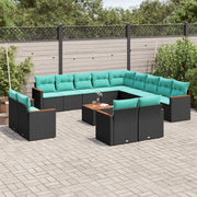 Set Divani da Giardino 14 pz con Cuscini Nero in Polyrattan 3226533