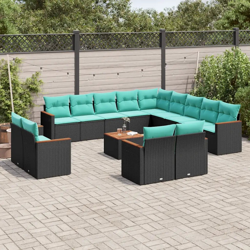 Set Divani da Giardino 14 pz con Cuscini Nero in Polyrattan 3226533