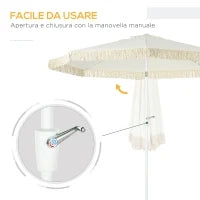 Ombrellone da Giardino a Manovella Inclinabile e Palo a 2 Sezioni, Poliestere e Metallo, 2.6x2.4 m, Bianco