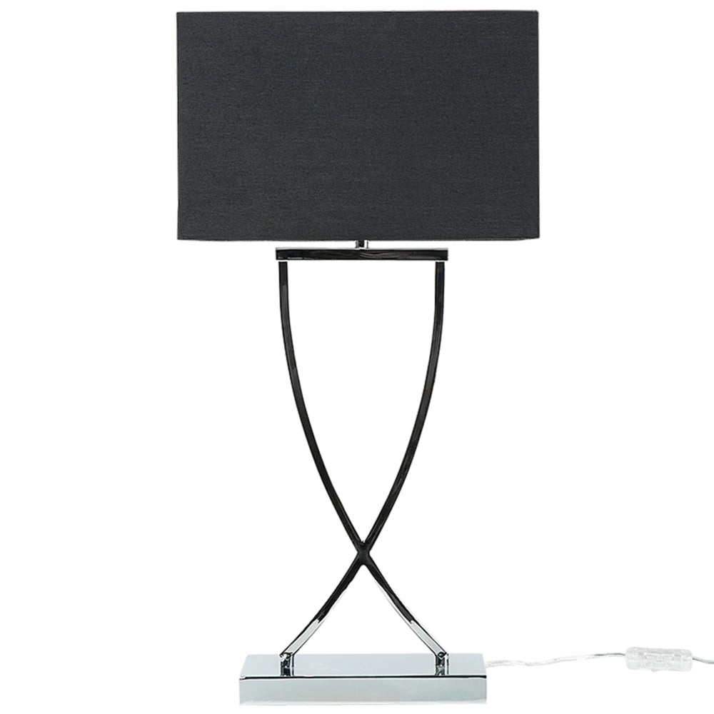 Lampada da Tavolo Metallo Argento Nero Paralume Rettangolare 62H cm Soggiorno Moderno