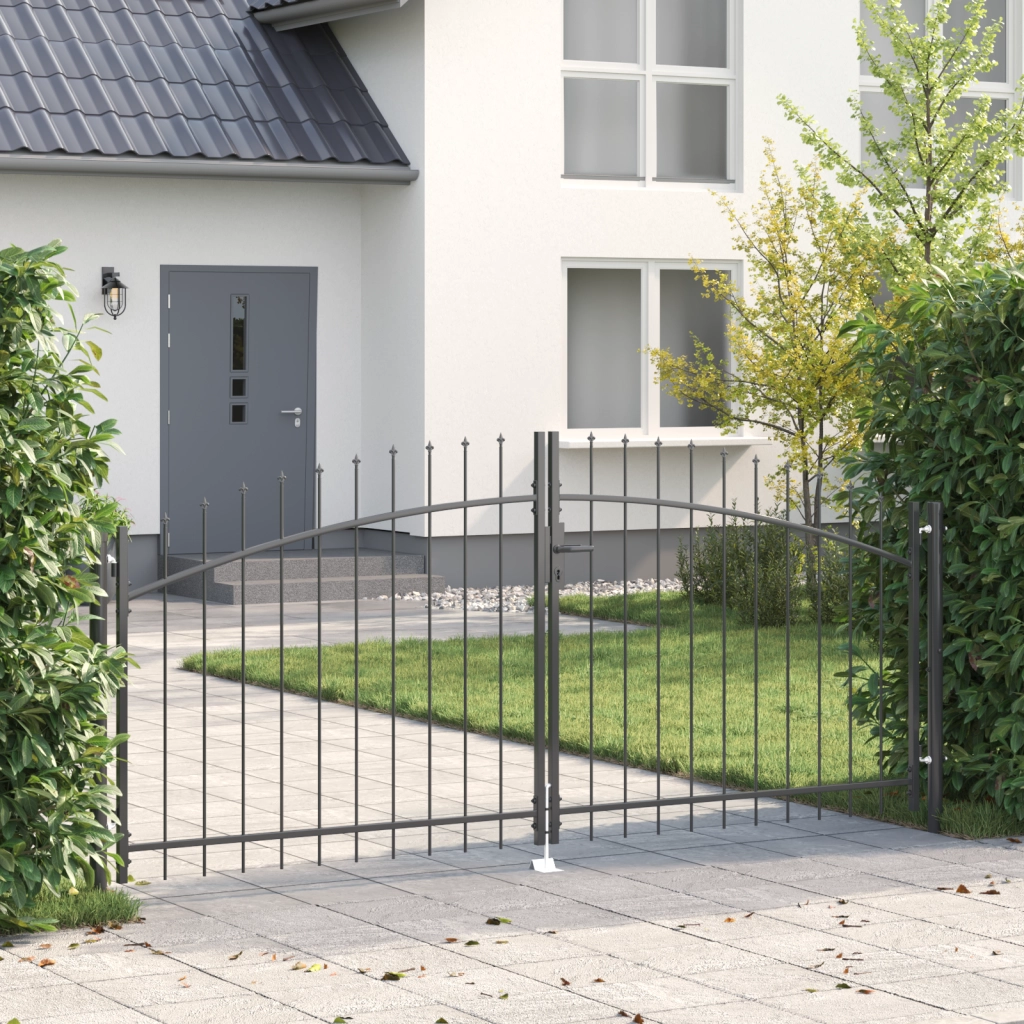 Cancello da giardino con punta a lancia a battente doppio grigio 100x300 cm in acciaio