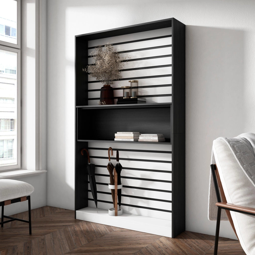 Libreria scaffale, 110x25x186cm, Soggiorno, Ufficio, Per libri, Bianco e nero RF2327