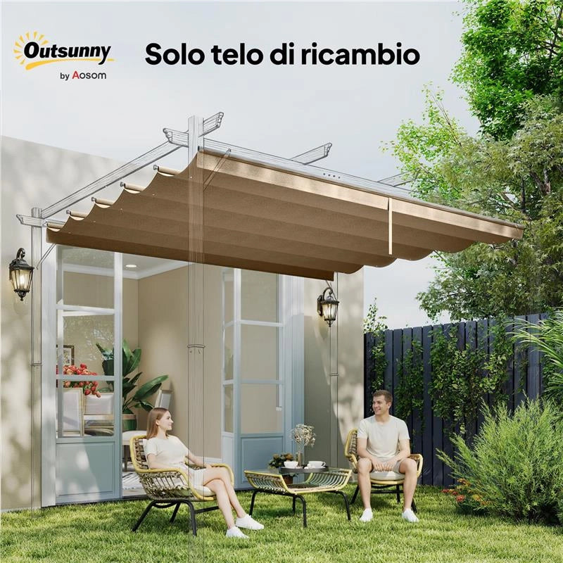 TETTO PER GAZEBO PERGOLA CON 10 FORI DI DRENAGGIO IN POLIESTERE, 250X255 CM, PER PERGOLA 3X3M, MARRONE CHIARO