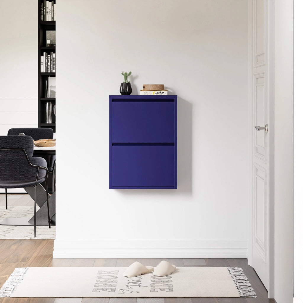 Scarpiera Sokndal con 2 Contenitori Ribaltabili Portascarpe in Metallo - Blu Notte [en.casa]