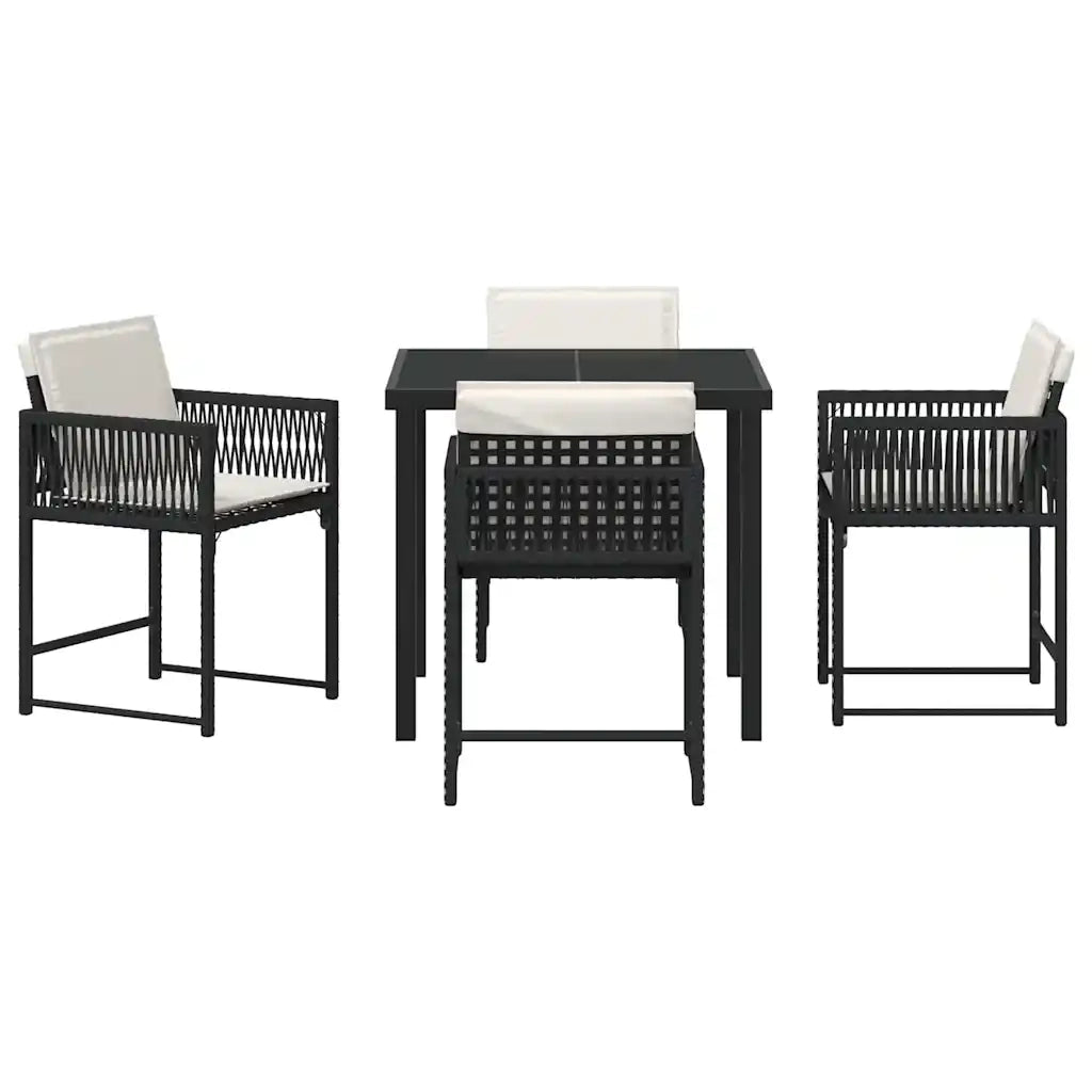 Set da Pranzo per Giardino 5 pcs Nero polyrattan 3380741