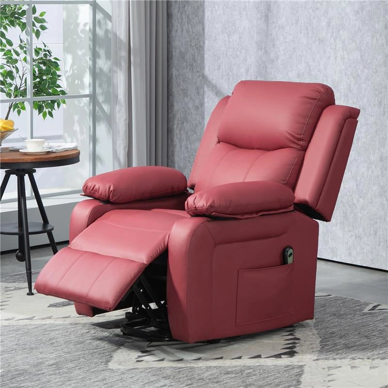 POLTRONA ALZAPERSONA RECLINABILE CON POGGIAPIEDI E TELECOMANDO IN PELLE PU 76X90X105 CM ROSSO
