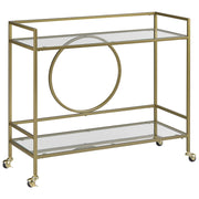 Carrello da Cucina Metallo dorato Vetro 75 x 45 cm Ruote Glamour Portaoggetti Aperto Due Piani Soggiorno