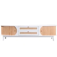 Mobile TV con Ante e Cassetti Rustico in Ratta, color Legno e Bianco