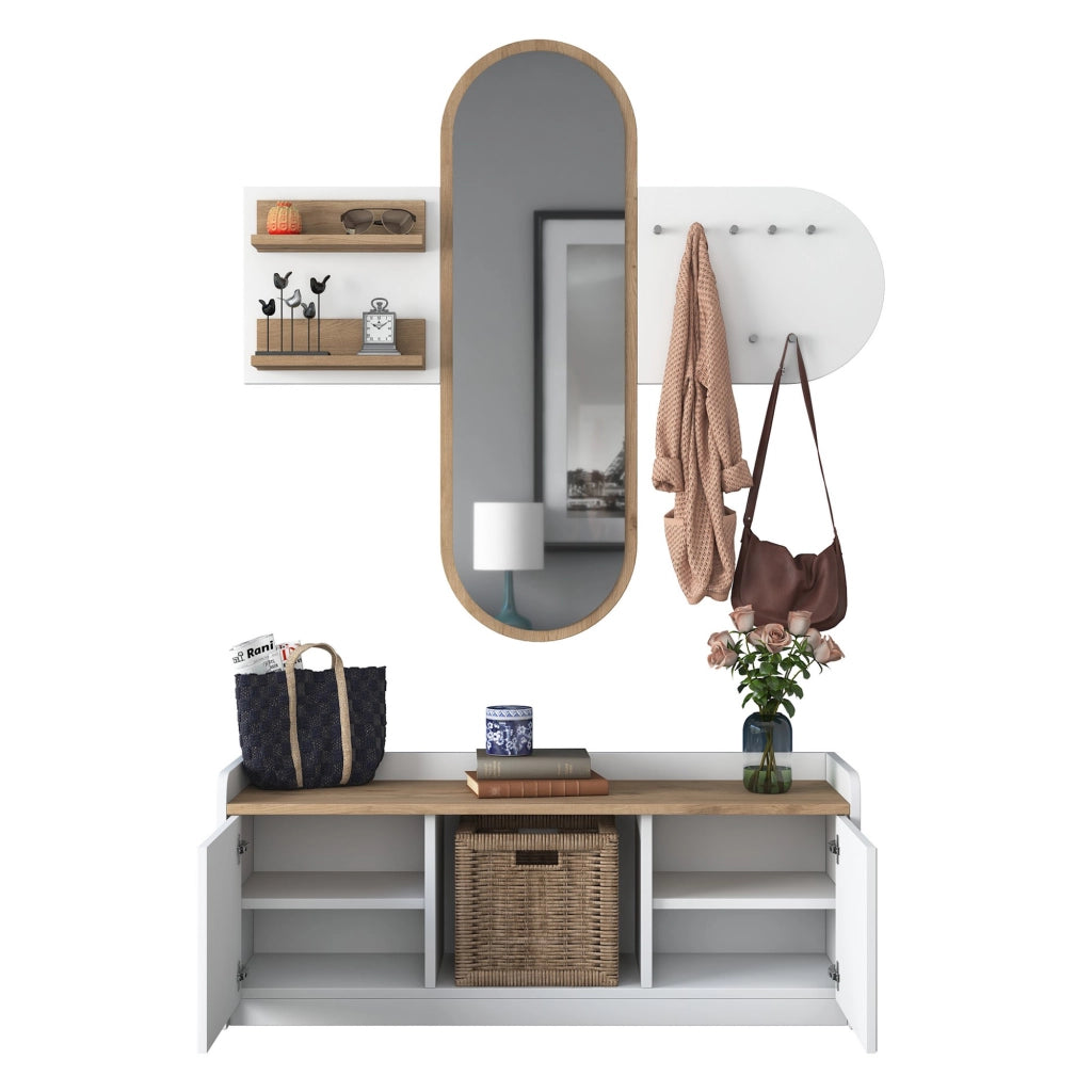 Crespino, Mobile da Ingresso Specchio Incluso, 120x40x45h cm Bianco