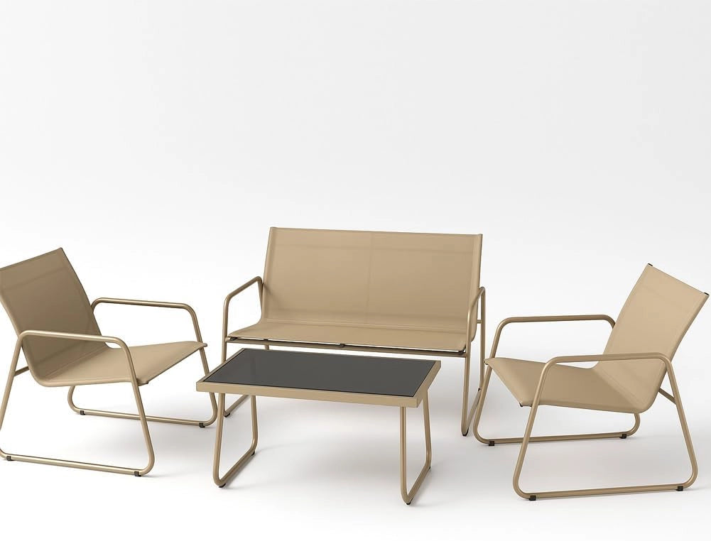 Set Salotto da Giardino con 2 Sedie Divano e Tavolino per Patio Esterno Beige