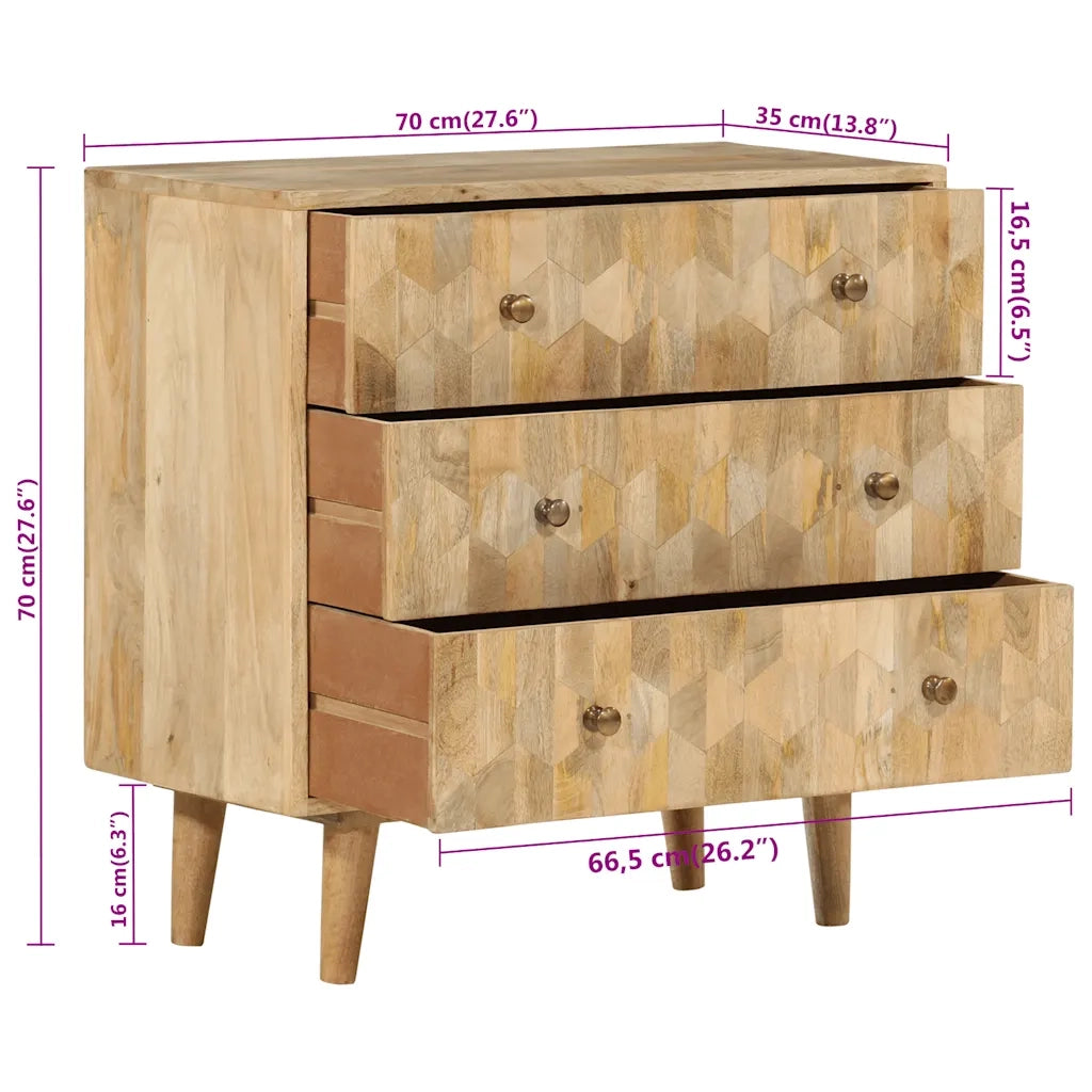 Cassettiera 70x35x70 cm in Legno Massello di Mango CFW6812331
