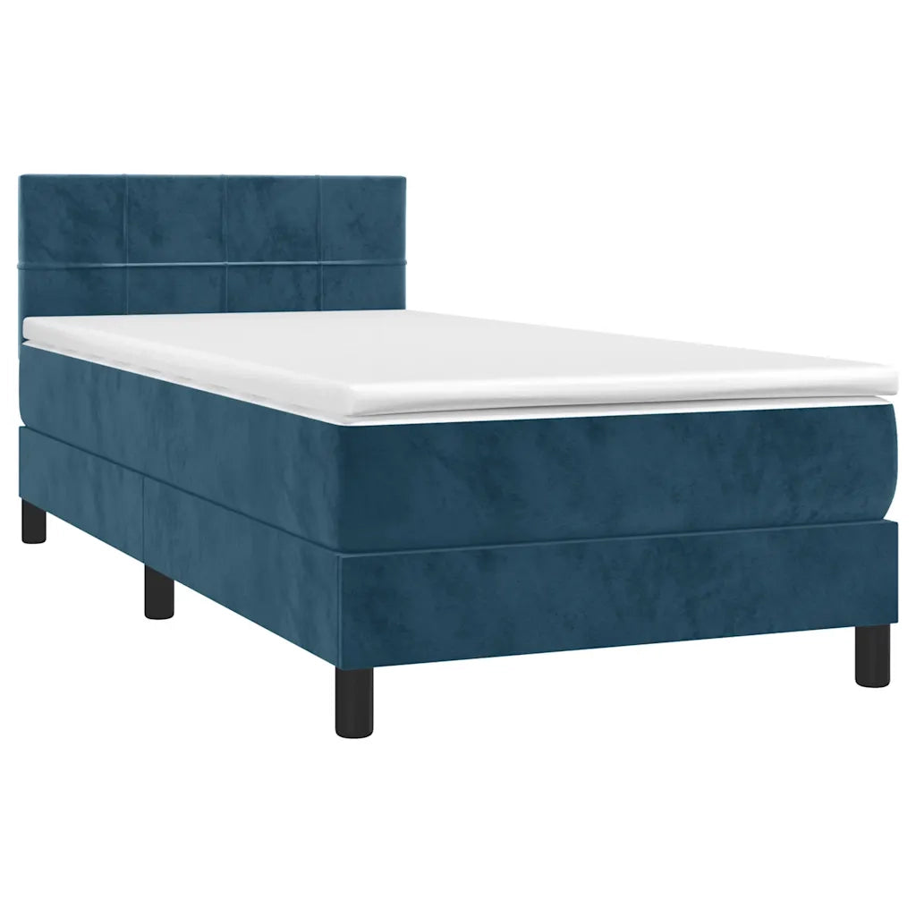 Letto a Molle con Materasso e LED Blu Scuro 90x200cm in Velluto 3134385