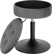Mini Sedia da Cucina - Grigio - Set di 1 - Piccola Sedia Rotonda - Con Spazio di Deposito - Cucina - Sedia da Bar - Velluto - Regolabile in Altezza - Altezza di Seduta 49-65cm