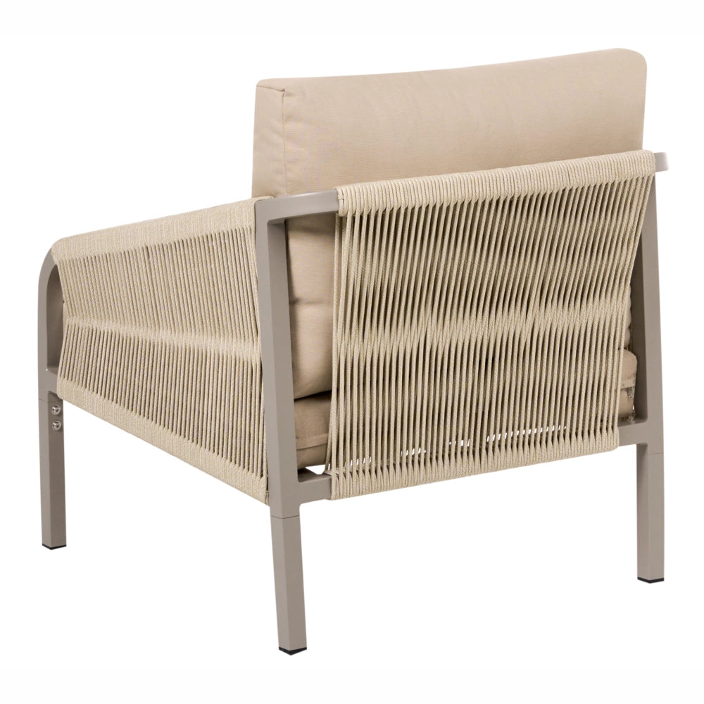 Set di divani da giardino a 5 posti Struttura in metallo beige Divano a 3 posti Poltrone con cuscini Stile moderno