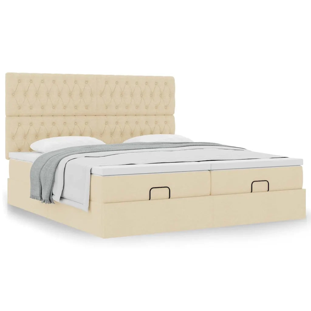 Struttura Letto Pouf con Materassi Crema 180x200 cm in Tessuto 3313718
