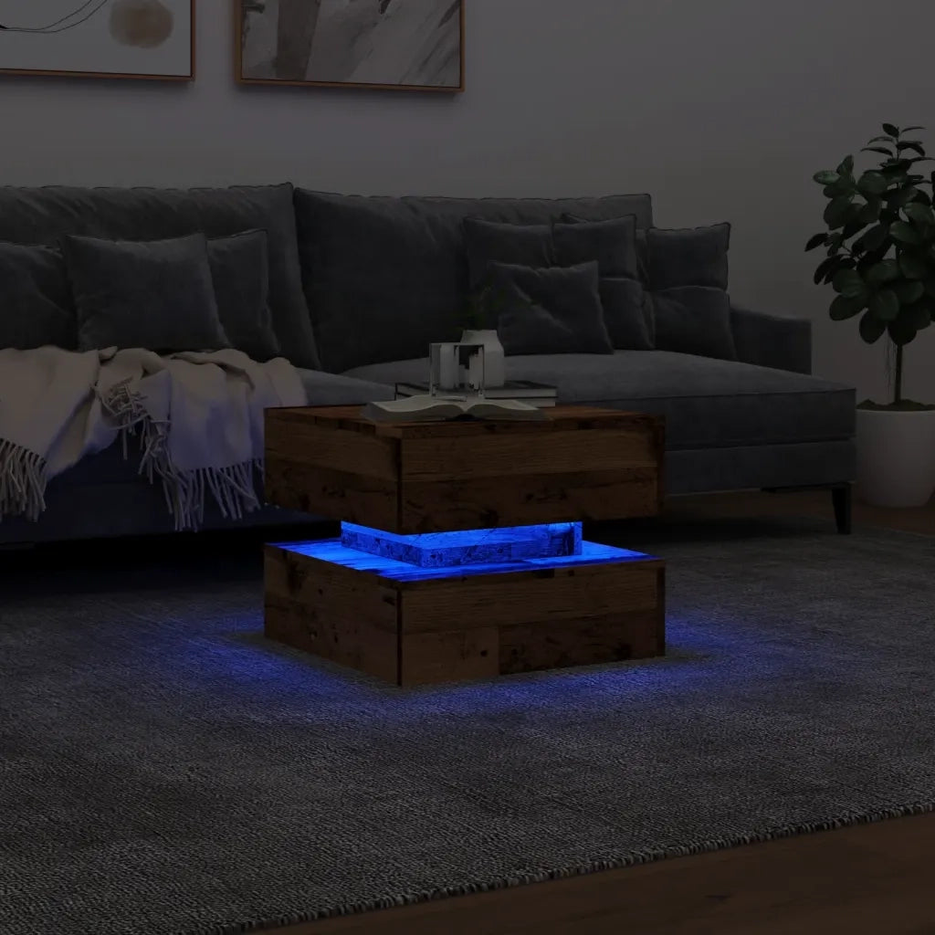 Tavolino da Salotto con Luci LED Legno Antico 50x50x40 cm 857716