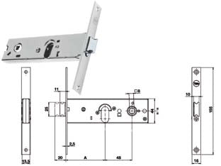 SERRATURA DA INFILARE PER FASCE CATENACCIO E SCROCCO MM.44 H 87000  mm.58 a 1 mandata (Y8700058080)    YALE