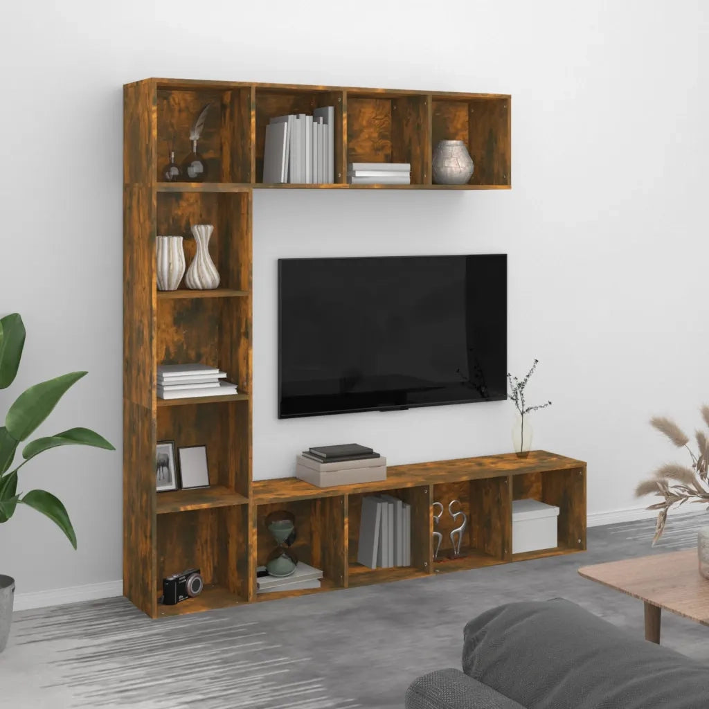 Set Mobili Libreria / Porta TV 3 pz | Armadietto TV | Mobile Porta TV Rovere Fumo 180x30x180 cm