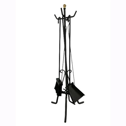 Set Camino in Ferro Battuto Nero con Parascintille Brucialegna e Kit Attrezzi 