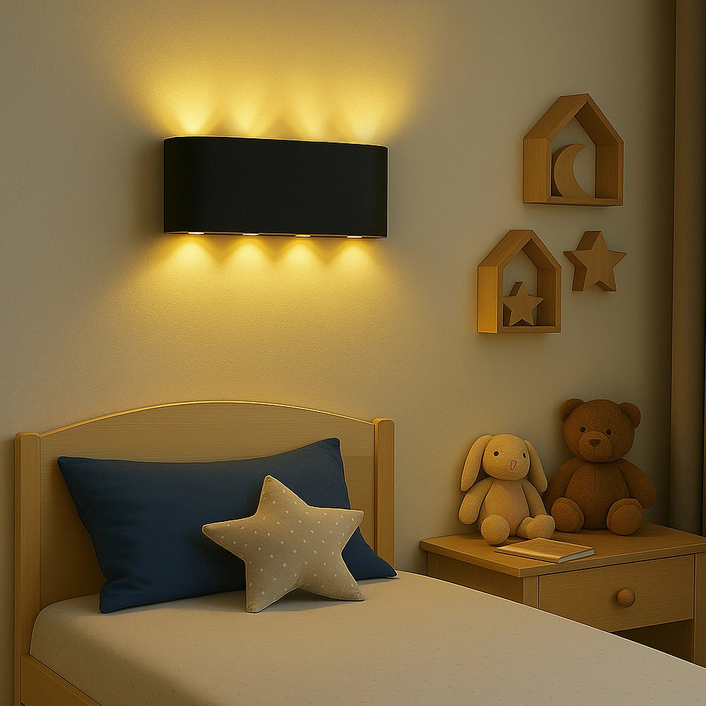 Applique da Muro LED 8 Luci Bianco Caldo Esterno Interno Alluminio 22x8x4 cm Nero
