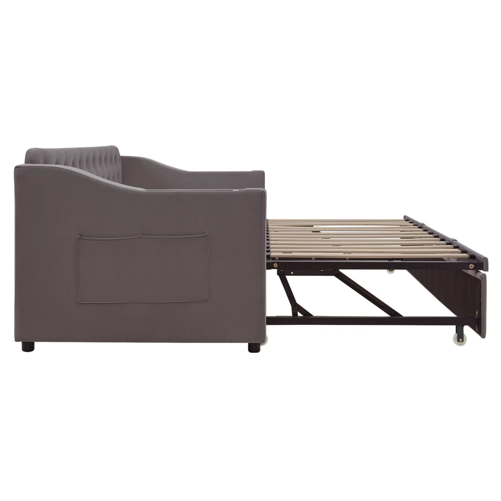 DESMIU Divano letto 2 posti 90 × 190 cm con vani nei braccioli, USB e Type-C, senza materasso, grigio